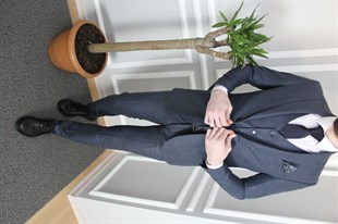 İndigo Renk Yelekli Takım Elbise Sivri Yaka | Agustini