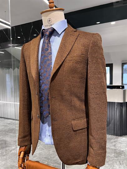 Sütlu Kahve Blazer Tek Ceket Slim Fit | Agustini