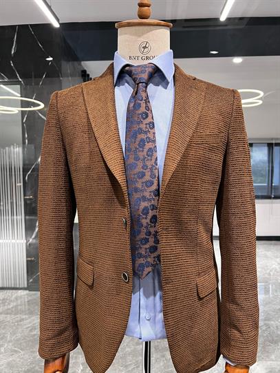 Sütlu Kahve Blazer Tek Ceket Slim Fit | Agustini