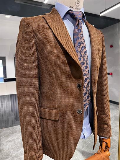Sütlu Kahve Blazer Tek Ceket Slim Fit | Agustini