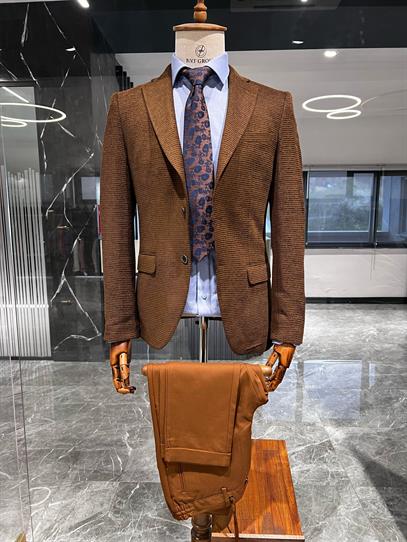 Sütlu Kahve Blazer Tek Ceket Slim Fit | Agustini