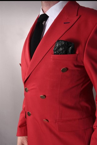 Kırmızı Kruvaze Takım Elbise Sivri Yaka | Agustini