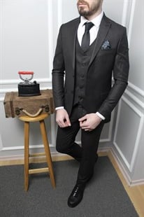 Koyu Kahve Yelekli Takım Elbise Sivri Yaka | Agustini