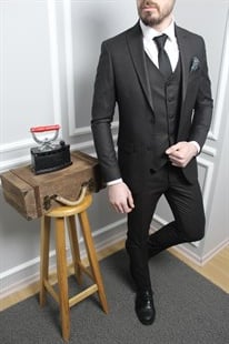 Koyu Kahve Yelekli Takım Elbise Sivri Yaka | Agustini