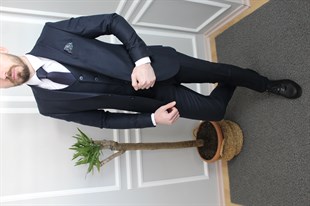 Koyu Lacivert Yelekli Takım Elbise Slim Fit | Agustini