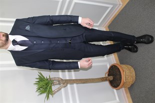 Koyu Lacivert Yelekli Takım Elbise Slim Fit | Agustini