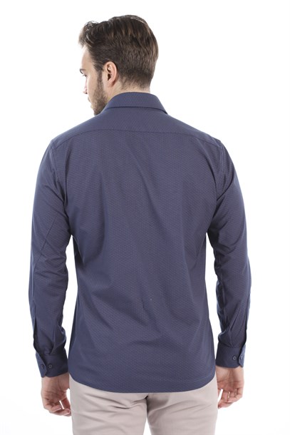 Lacivert Armürlü Slim Fit Gömlek | Agustini