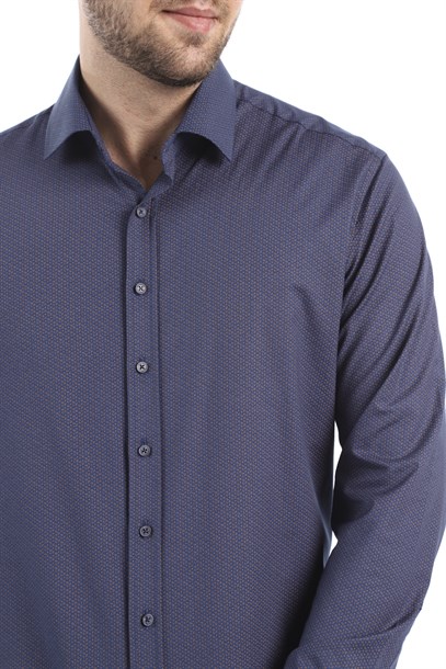 Lacivert Armürlü Slim Fit Gömlek | Agustini
