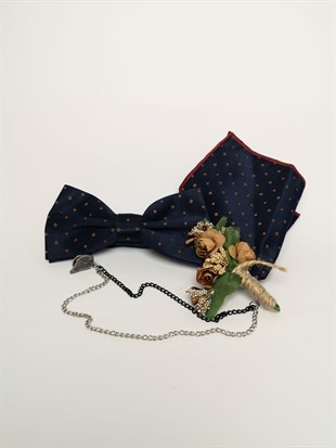 Lacivert Benekli Saten Papyon Set | Agustini