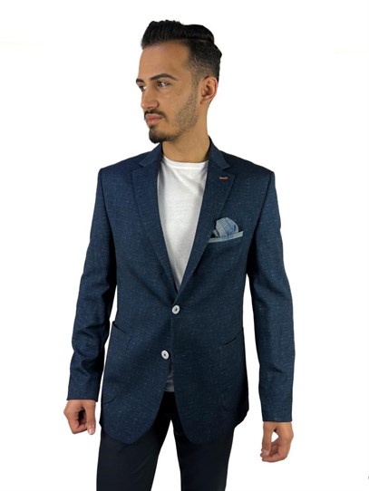 Lacivert Blazer Mono Yaka Slim Fit Astarsız Tek Ceket | Agustini