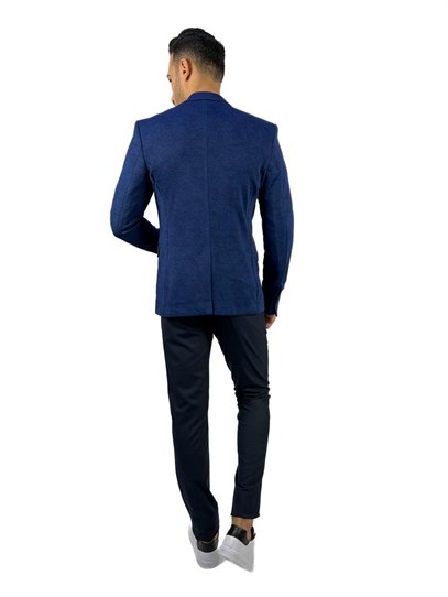 Lacivert Blazer Mono Yaka Slim Fit Yarım Astar Tek Ceket | Agustini