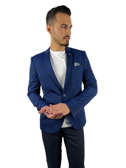 Lacivert Blazer Mono Yaka Slim Fit Yarım Astar Tek Ceket | Agustini
