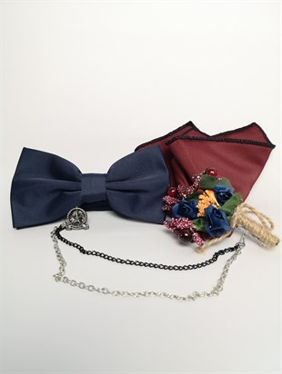 Lacivert Bordo Saten Kombinli Damatlık Papon Takım | Agustini