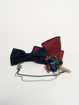 Lacivert Bordo Saten Papyon Set | Agustini