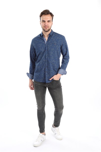Lacivert Desenli Slim Fit Gömlek | Agustini