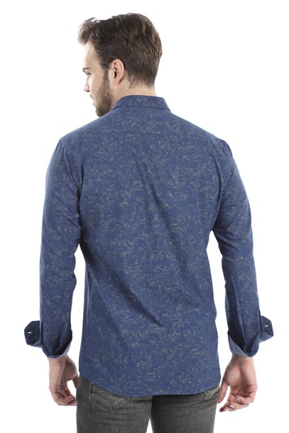 Lacivert Desenli Slim Fit Gömlek | Agustini
