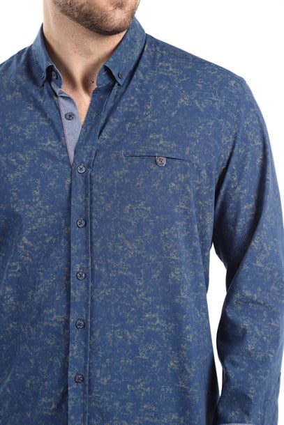 Lacivert Desenli Slim Fit Gömlek | Agustini