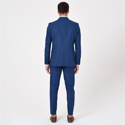 Lacivert Kruvaze Sivri Yaka Slim Fit Takım Elbise | Agustini