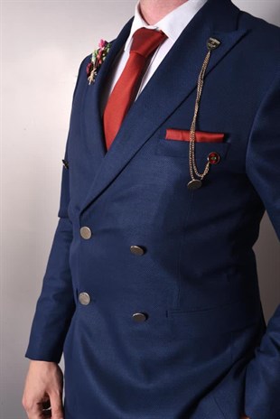 Lacivert Kruvaze Takım Elbise Sivri Yaka | Agustini