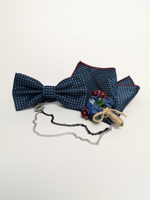 Lacivert Mavi Puantiyeli Papyon Set | Agustini