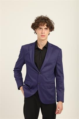 Lacivert Renk Bordo Noktalı Desen,Mono Yaka İki Düğme Çift Yırtmaç Tek Ceket Orta Fit Kalıp | Agustini