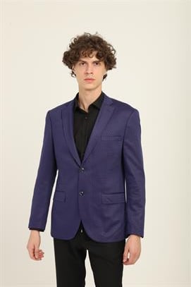 Lacivert Renk Bordo Noktalı Desen,Mono Yaka İki Düğme Çift Yırtmaç Tek Ceket Orta Fit Kalıp | Agustini