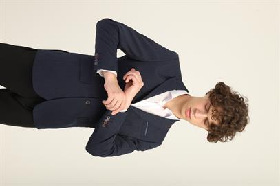 Lacivert Renk Kendinden Mendilli Sivri Yaka İki Düğme Çift Yırtmaç Blazer Tek Ceket Slim Fit | Agustini