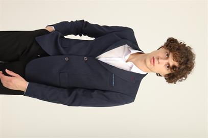 Lacivert Renk Kendinden Mendilli Sivri Yaka İki Düğme Çift Yırtmaç Blazer Tek Ceket Slim Fit | Agustini