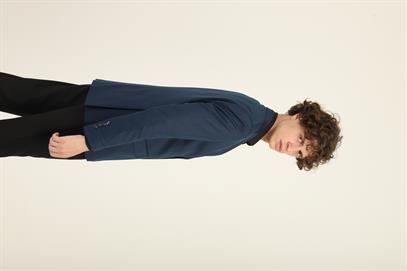 Lacivert Renk Yeşil Noktalı Desen,Mono Yaka Çift Düğme Çift Yırtmaç Tek Ceket Slim Fit Kalıp | Agustini