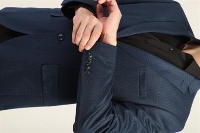 Lacivert Renk Yeşil Noktalı Desen,Mono Yaka Çift Düğme Çift Yırtmaç Tek Ceket Slim Fit Kalıp | Agustini