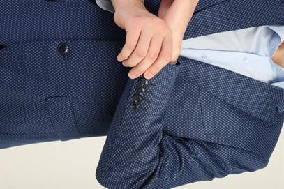 Lacivert Renk Açık Mavi Noktalı Desen,Mono Yaka Çift Düğme Çift Yırtmaç Tek Ceket Orta Fit Kalıp | Agustini