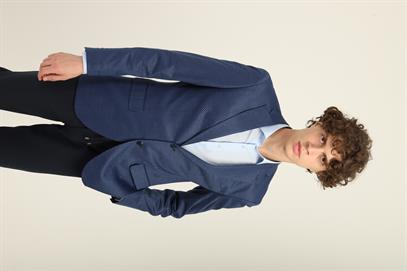 Lacivert Renk Açık Mavi Noktalı Desen,Mono Yaka Çift Düğme Çift Yırtmaç Tek Ceket Orta Fit Kalıp | Agustini