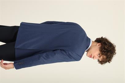 Lacivert Renk Açık Mavi Noktalı Desen,Mono Yaka Çift Düğme Çift Yırtmaç Tek Ceket Orta Fit Kalıp | Agustini