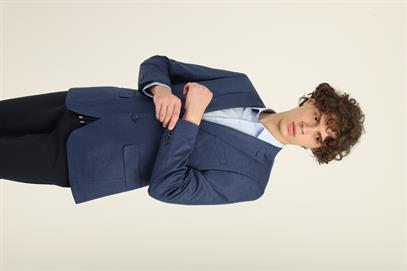 Lacivert Renk Açık Mavi Noktalı Desen,Mono Yaka Çift Düğme Çift Yırtmaç Tek Ceket Orta Fit Kalıp | Agustini