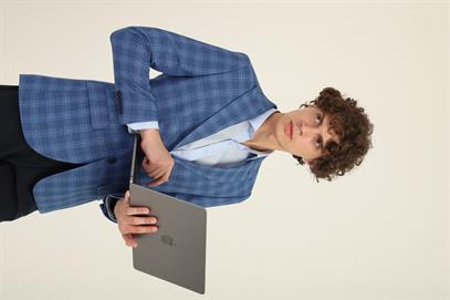 Lacivert Renk,Kareli Desen,İki Düğme Çift Yırtmaç Sivri Yaka Slim Fit Kalıp | Agustini