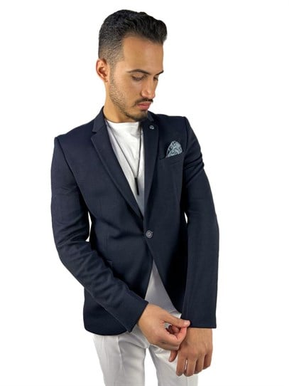 Lacivert Renk,Yarım Astar Blazer Tek Ceket Mono Yaka | Agustini