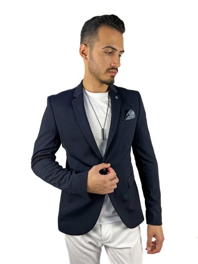 Lacivert Renk,Yarım Astar Blazer Tek Ceket Mono Yaka | Agustini