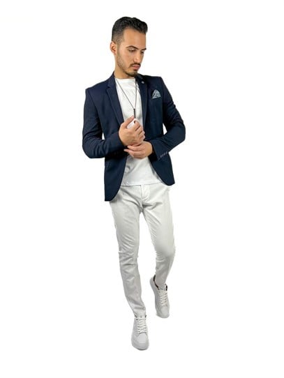 Lacivert Renk,Yarım Astar Blazer Tek Ceket Mono Yaka | Agustini