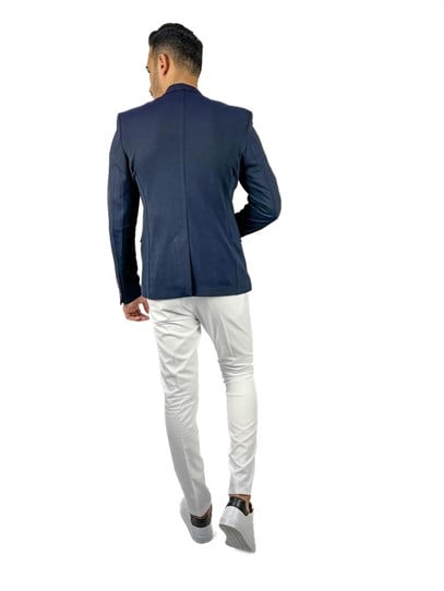 Lacivert Renk,Yarım Astar Blazer Tek Ceket Mono Yaka | Agustini