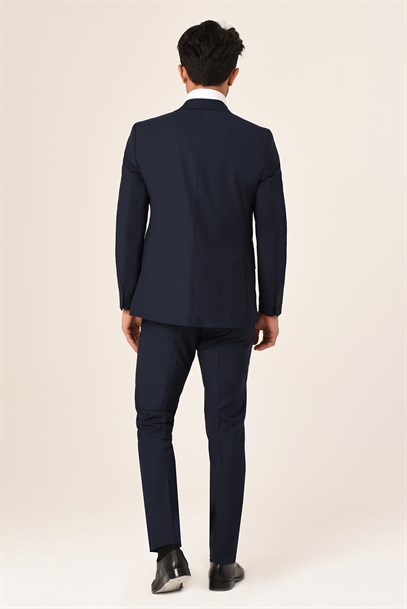 Lacivert Yelekli Sivri Yaka Yeni Nesil Takım Elbise Slim Fit | Agustini