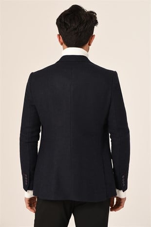 Lacivert,Blazer Tek Ceket Mono Yaka Slim Fit | Agustini