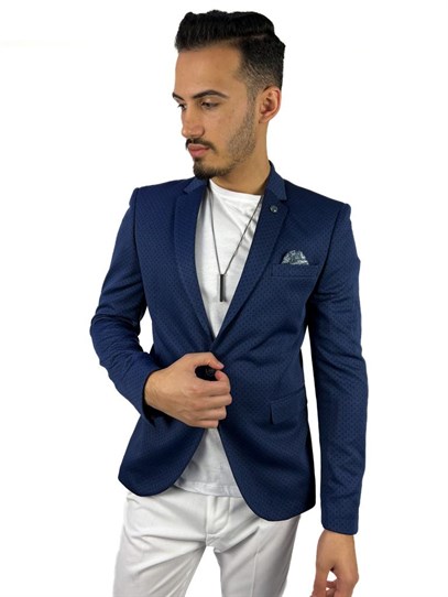Lacivert,Yarım Astar Blazer Tek Ceket Mono Yaka Slim Fit | Agustini