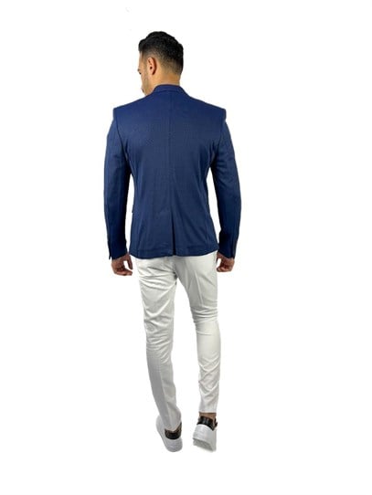 Lacivert,Yarım Astar Blazer Tek Ceket Mono Yaka Slim Fit | Agustini