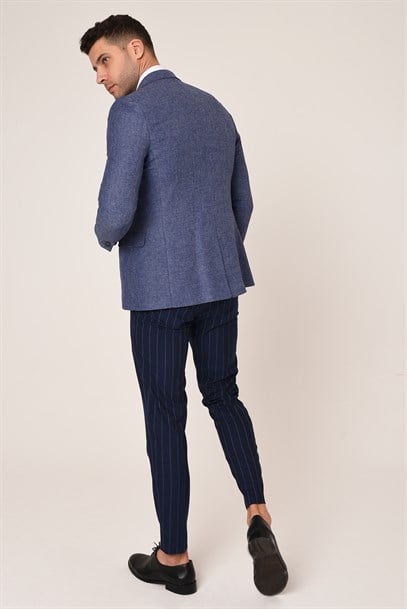 Mavi Renk  Blazer Tek Ceket Mono Yaka Slim Fit | Agustini