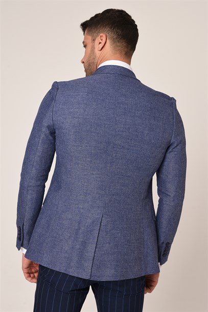 Mavi Renk  Blazer Tek Ceket Mono Yaka Slim Fit | Agustini
