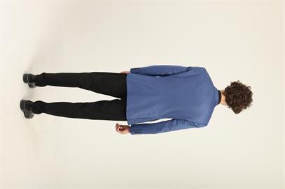 Mavi Renk Kendinden Desenli Mono Yaka İki Düğme Çift Yırtmaç Tek Ceket Orta Fit Kalıp | Agustini