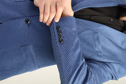 Mavi Renk Kendinden Desenli Mono Yaka İki Düğme Çift Yırtmaç Tek Ceket Orta Fit Kalıp | Agustini