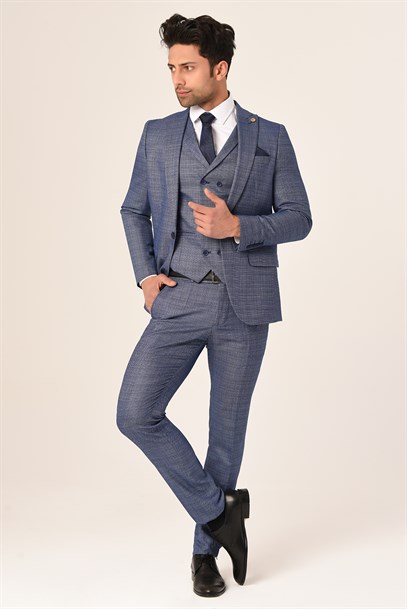 Mavi Yelekli Yeni Nesil Takım Elbise Slim Fit | Agustini