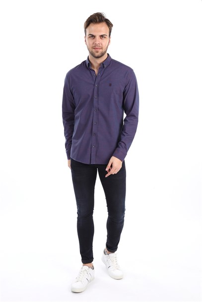 Mor Desenli Slim Fit Gömlek | Agustini
