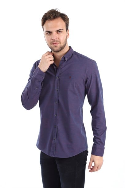 Mor Desenli Slim Fit Gömlek | Agustini